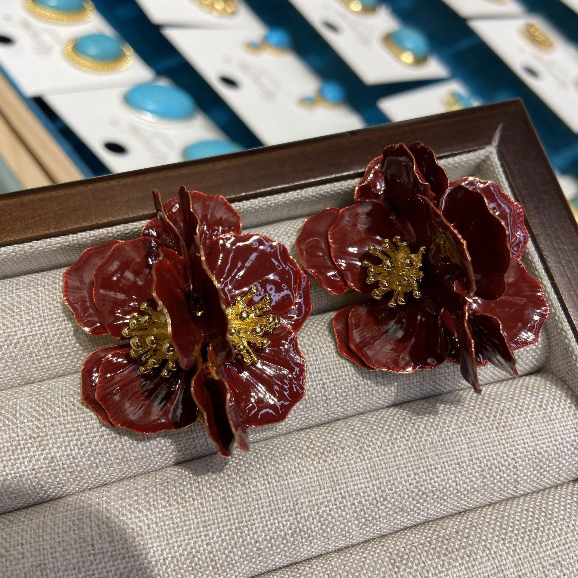 

Винтажный дизайн капающие масляные красные пионы цветочные серьги-гвоздики женские серебряные игольчатые белые богатые цветочные серьги женские