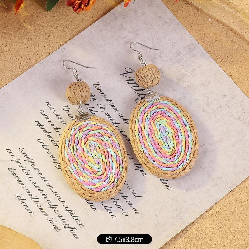 Vintage vacation style grass vine woven earrings Bohemian seaside niche exaggerated stud earrings women's earrings