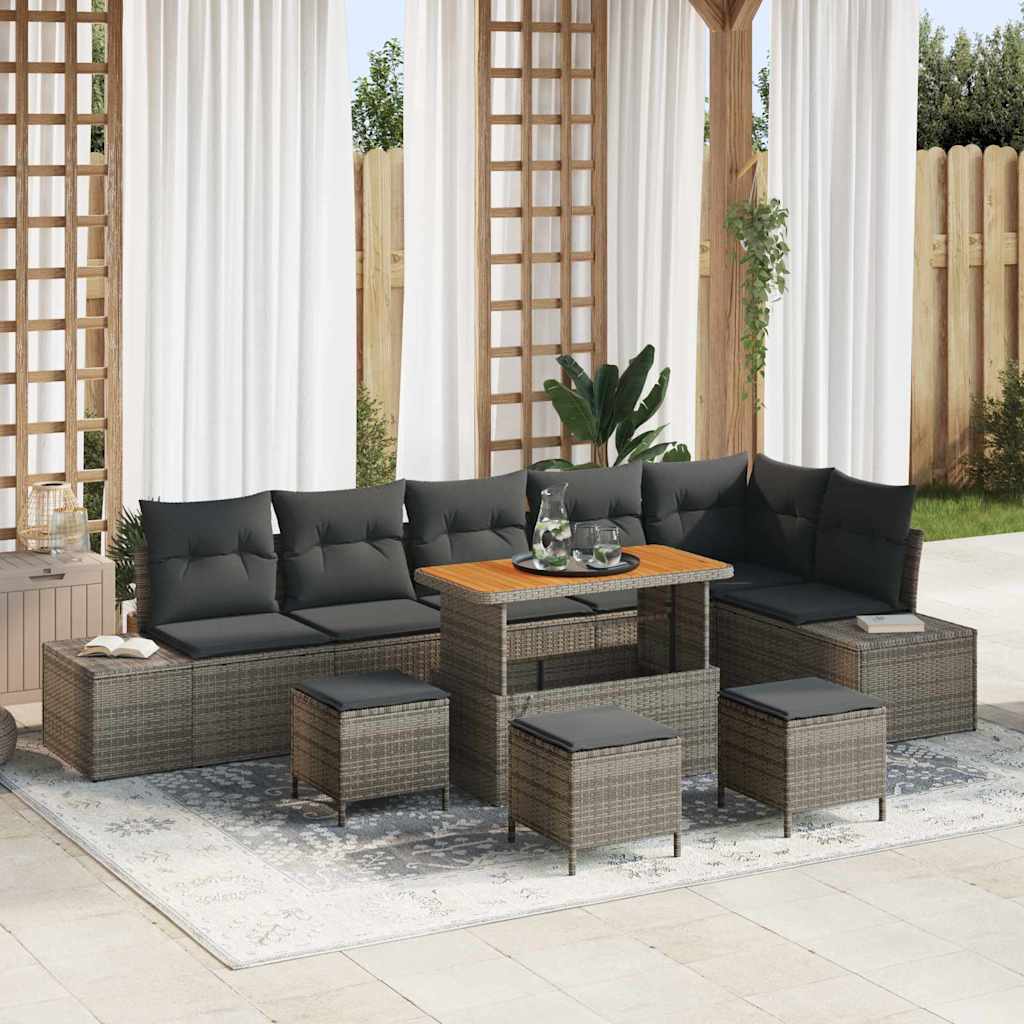 Garden Sofa Set with Cushions 10 Pcs Grey Poly Rattan