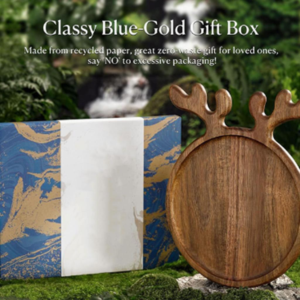 Wooden Serving Platter with Antler Handles Christmas Reindeer Decorative Plate Organizer Wood Food Tray for Snack Fruit