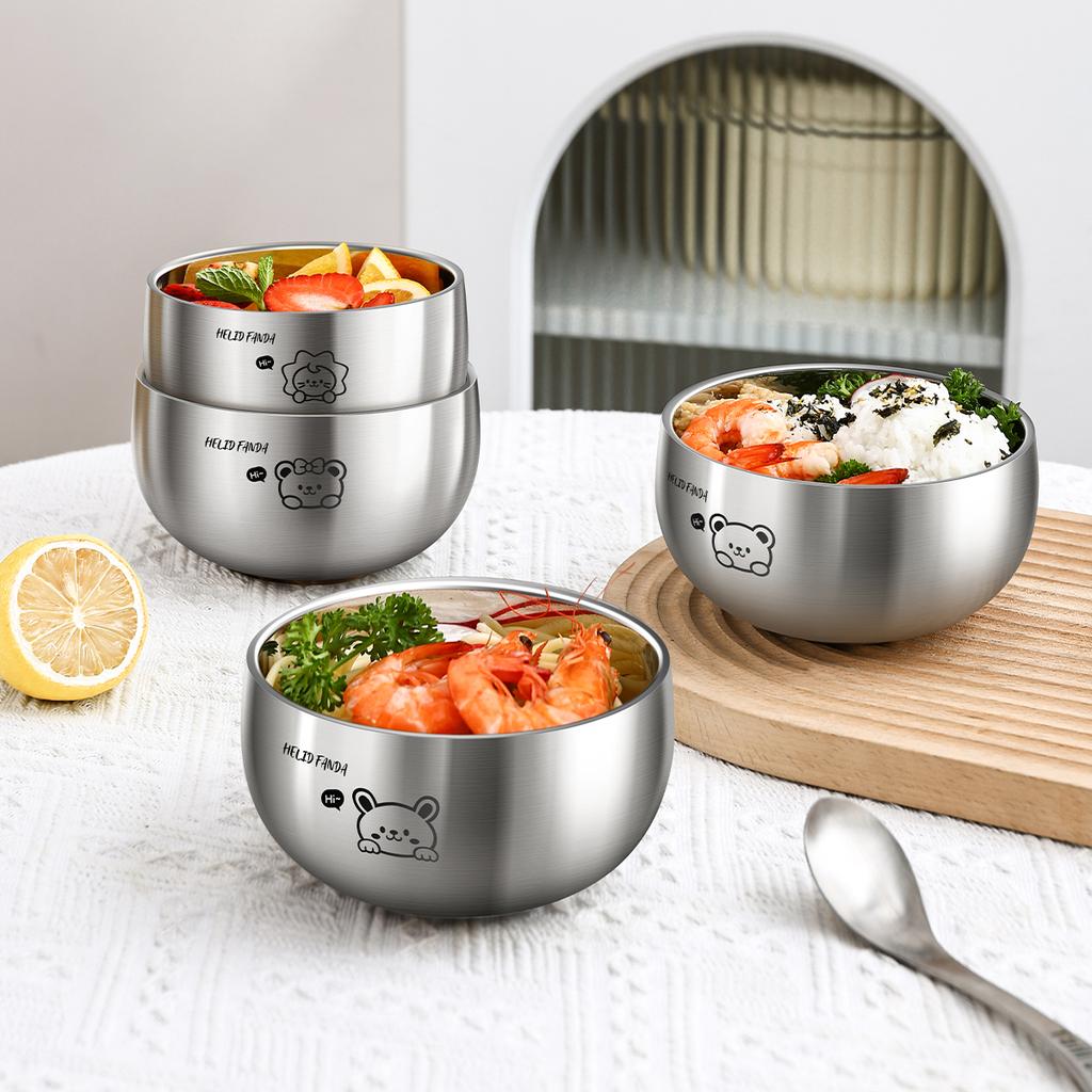 WORTHBUY 380/500ML 316 Stainless Steel Bowl Double-layer Children Rice Bowl Cute Tableware Kindergarten Anti Scalding Soup Bowl