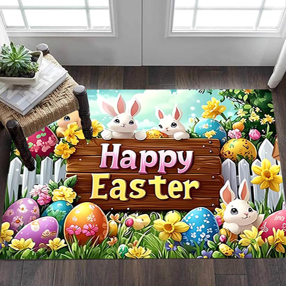 Spring Bunny Watercolor Print Decoration,Carpet,Living Room,Bedroom, Non-slip,Square rug