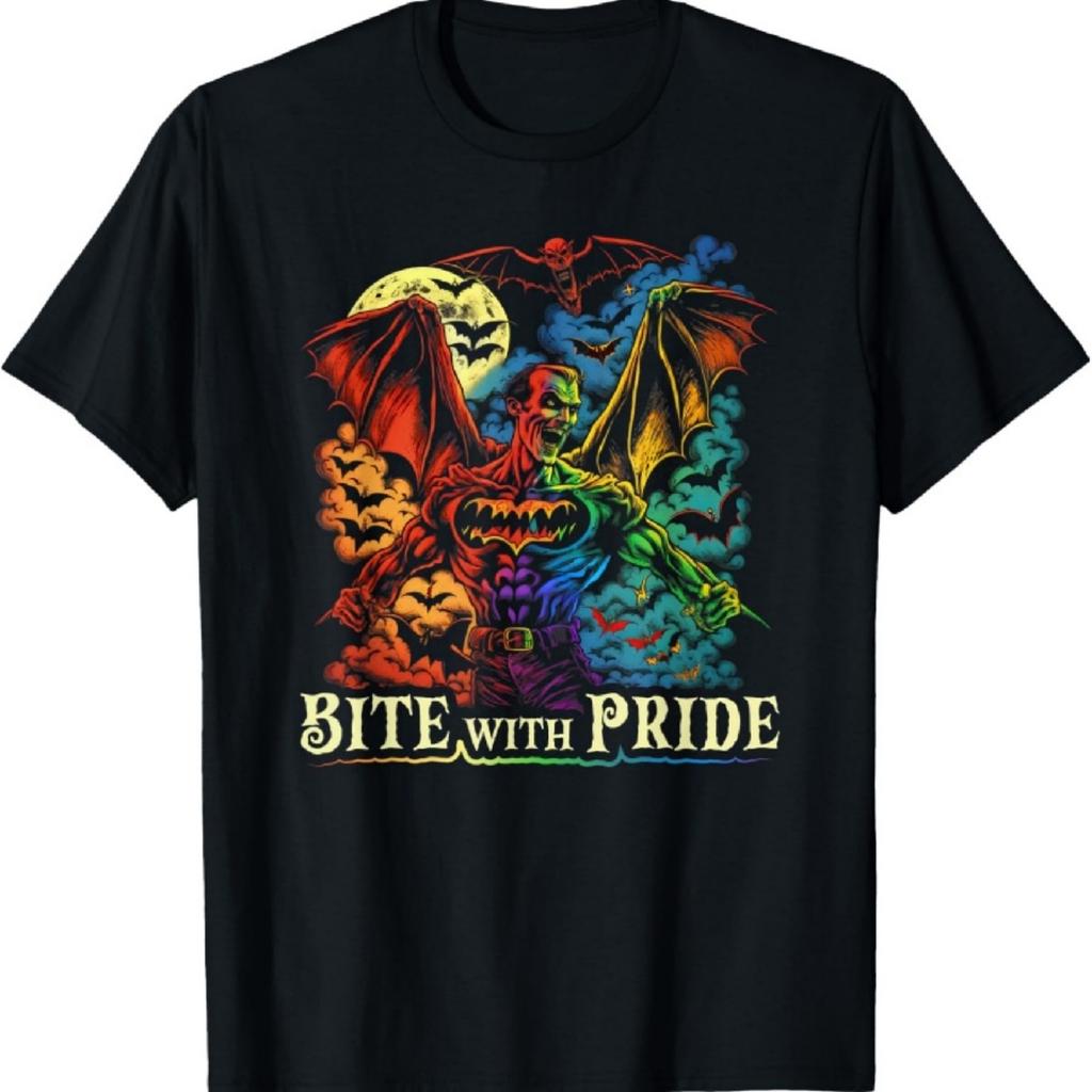 Dracula Bite With Pride, Gothic Gay Pride LGBTQ Goth Vampire T-Shirt