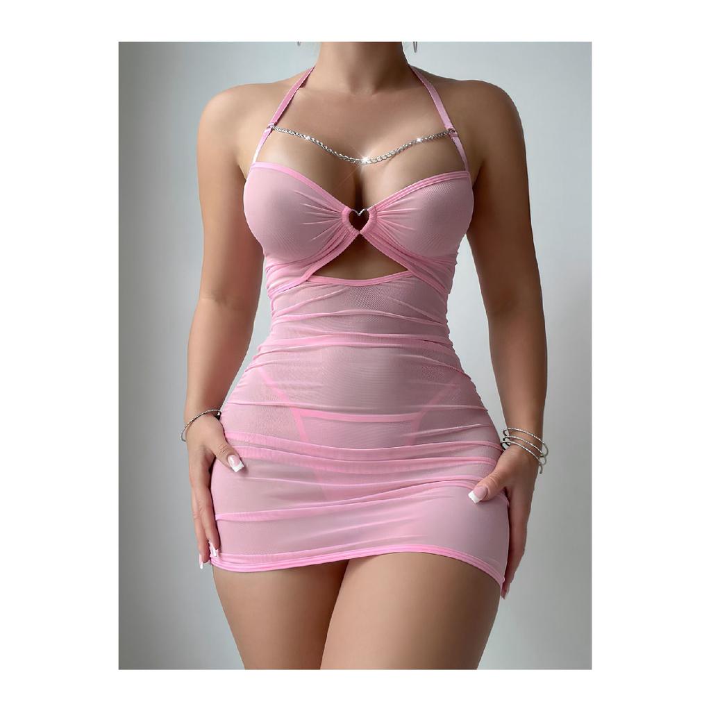 Red Transparent And Heart Detailed Sexy Mini Dress, Attractive And Stylish Women's Fantasy Nightgown Design