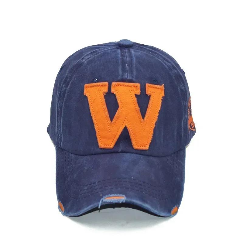 W Baseball Cap Snapback Hats Bone Casquette Hat Distresseded Wearing Fitted Hat For Men Custom Hats Embroidery Letter Print