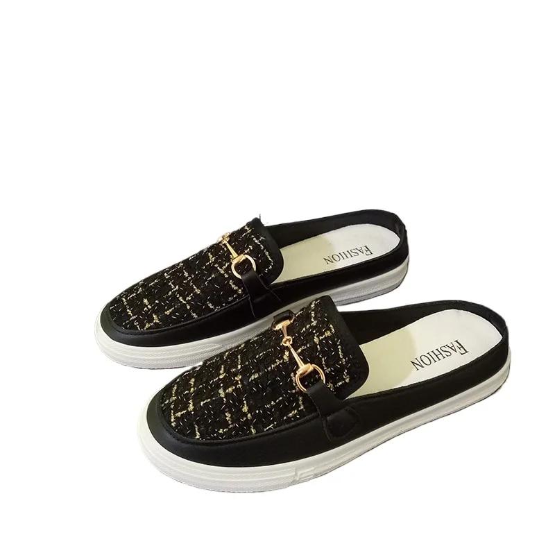 Mode Damen Schuhe 2025 Heißer Verkauf Geschlossene Zehen Damen Hausschuhe Täglich Lässige Hausschuhe Damen Metalldekoration Plateau Flache Schuhe Weiblich