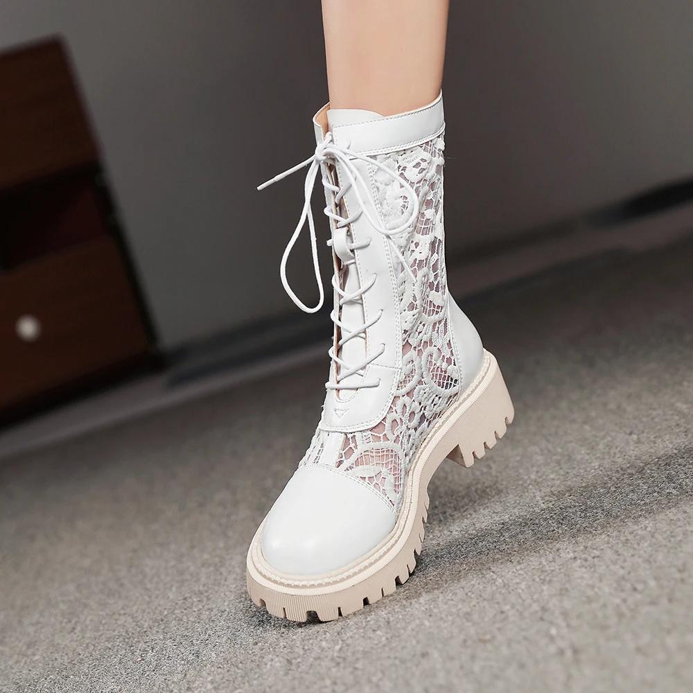 Fashion 2025 New Women Boot Breathable Lace Mesh Lace Up Punk Gothic Ankle Boots Platform Shoes Women Summer Boots Ladies Size 35-45