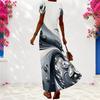 Women Plus Size V Neck Short Sleeve Printed Long Dress White Gray Abstract Rhinestone Pattern