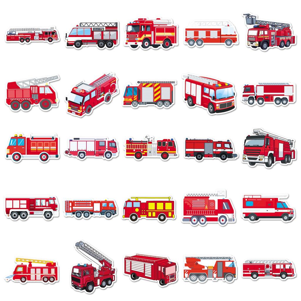Fire Truck Cartoon Stickers: 50 Fun Decorative Sheets for Notebooks, Water Cups, and Desktops