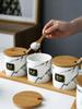 Kitchen seasoning tools ceramic seasoning jar set marble pattern cruet bamboo tray kitchen supplies seasoning box salt shaker