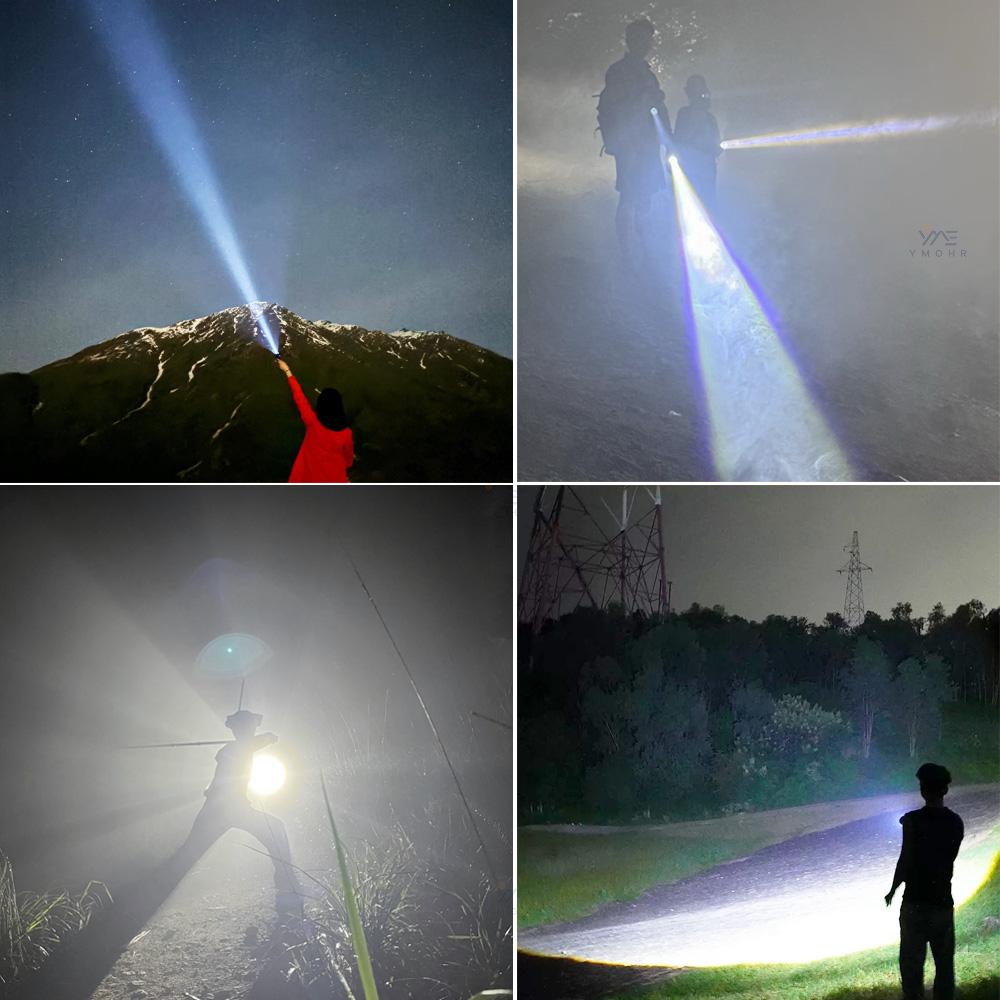 White Laser High Power Flashlight USB C Rechargeable Flashlight 18650 EDC Torch Lamp with Side Lights Work Light Camping Lantern