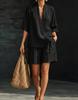 Vintage Style Women's Linen Suit: Loose V-Neck Top & Wide Leg Pants Two-Piece Set for Summer