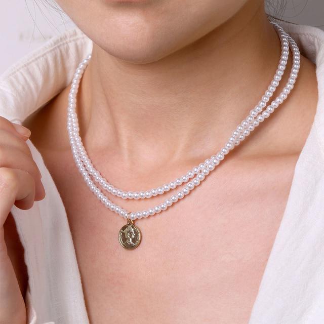 Jemné perlové květinové mašličkové choker náhrdelníky Dlouhý řetízek s přívěskem perlového srdce ve zlatém tónu Náhrdelníky s přívěskem mince Pro stylové šperky Ženy Elegantní Květinové náhrdelníky
