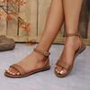 Four season sandals, spring and summer open toed minimalist flat Roman sandals metal buckle minimalist student women's shoes