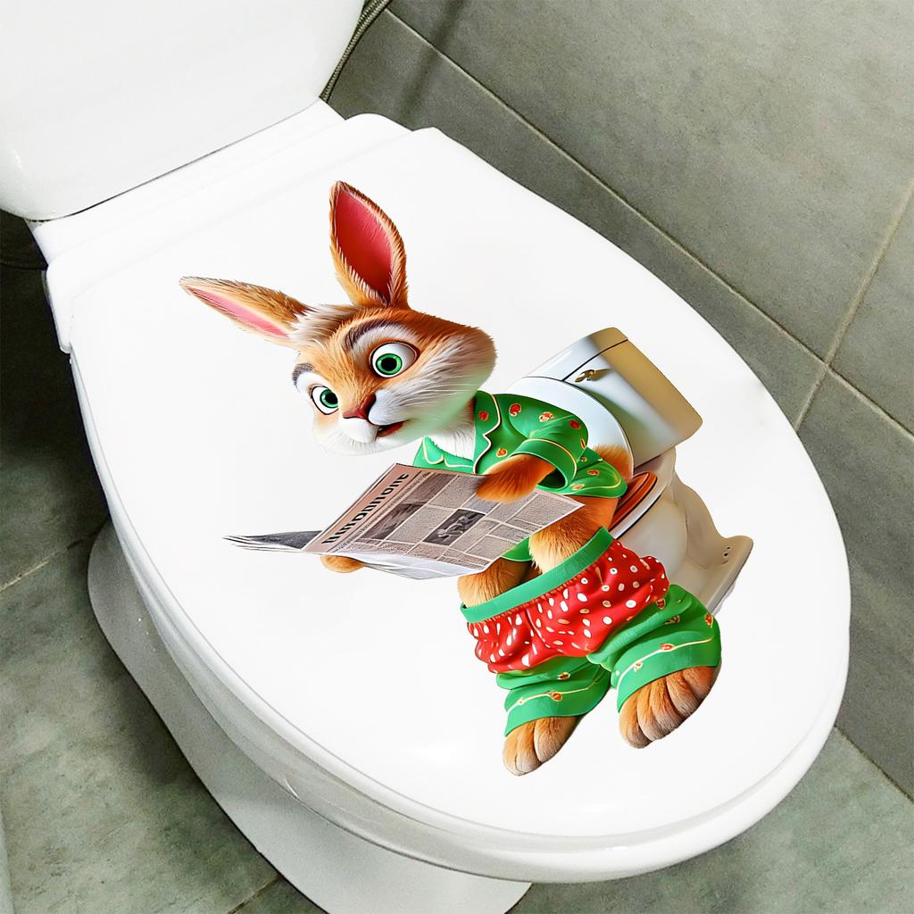 Self-adhesive Toilet Stickers Cute Cartoon Rabbit for Bathroom Toilet Seat Decor