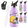 KollyKolla Water Bottle, 350ml, Lightweight, Insulates Hot & Cold Water, Vacuum Insulated, Portable, with Straw, Cute, Easy To Clean, Purple Character