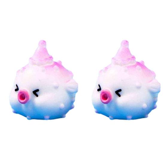 Yousheng 2Pcs Mini Pufferfish Statue, Resin Animals Figures, Small Miniature Pufferfish, Cute Tiny Pufferfish Figurines for Landscape Gardens Yard C
