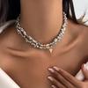 Salircon 2Pcs/set HipHop Irregular CCB Beads Chain Necklace Women Vintage Gold Color Heart Pendant Necklace Jewelry Holiday Gift