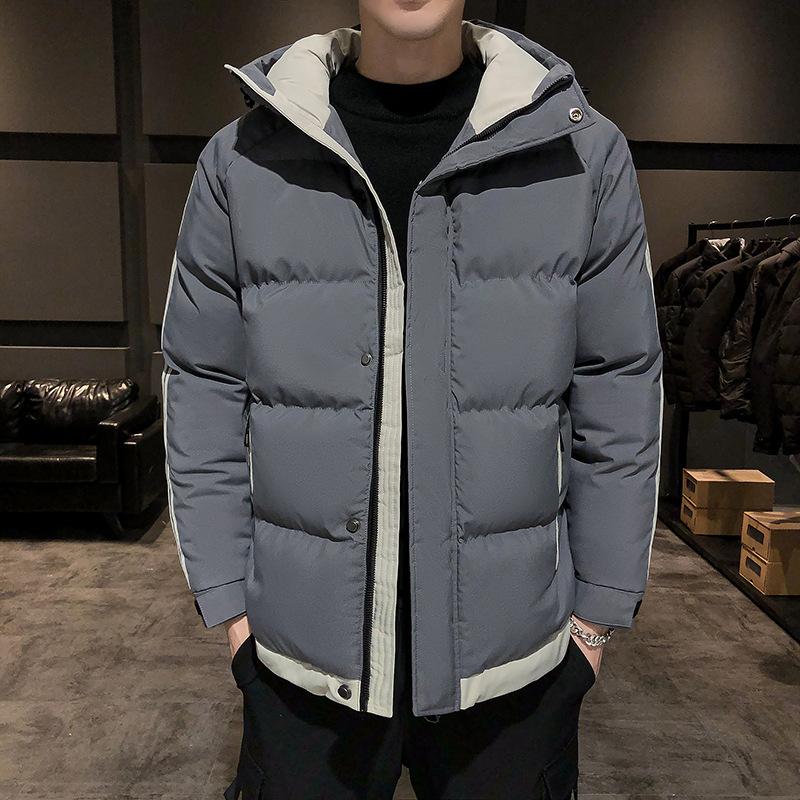 Cotton Clothes Men Winter Hooded Striped Thickening Cotton Jacket Trend Bread Clothing Cotton Jacket Men Fashion Casual Jacket