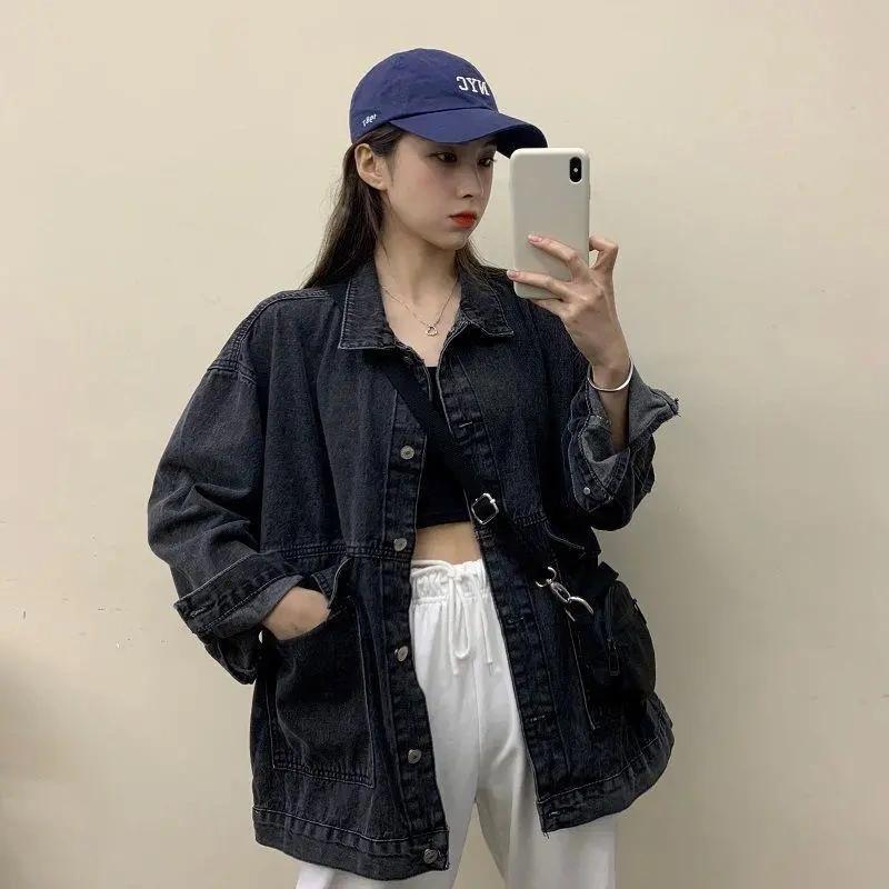 Spring and Autumn Vintage Chic Denim Jacket Loose Fit Versatile Student Top Trendy Women's Outerwear Korean Style