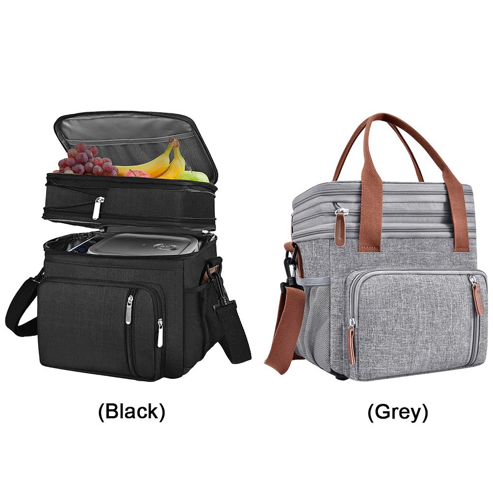 Double Deck Lunch Bag Insulated Cooler Bag Leakproof Lunch Tote Bag with Shoulder Strap Lunch Box for Work Office Picnic