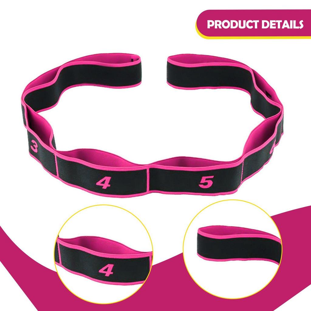 8 Segment Yoga Stretch Strap Elastic for Upper Lower Body Shoulder Leg rose red