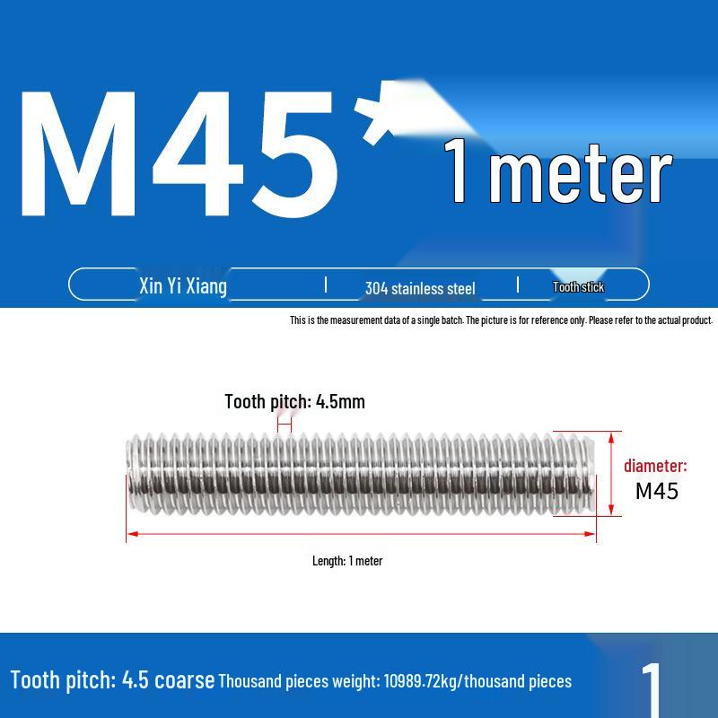 304 Stainless Steel Full Threaded Rod, 1 Meter, available in sizes M3, M6, M8, M10, M12.