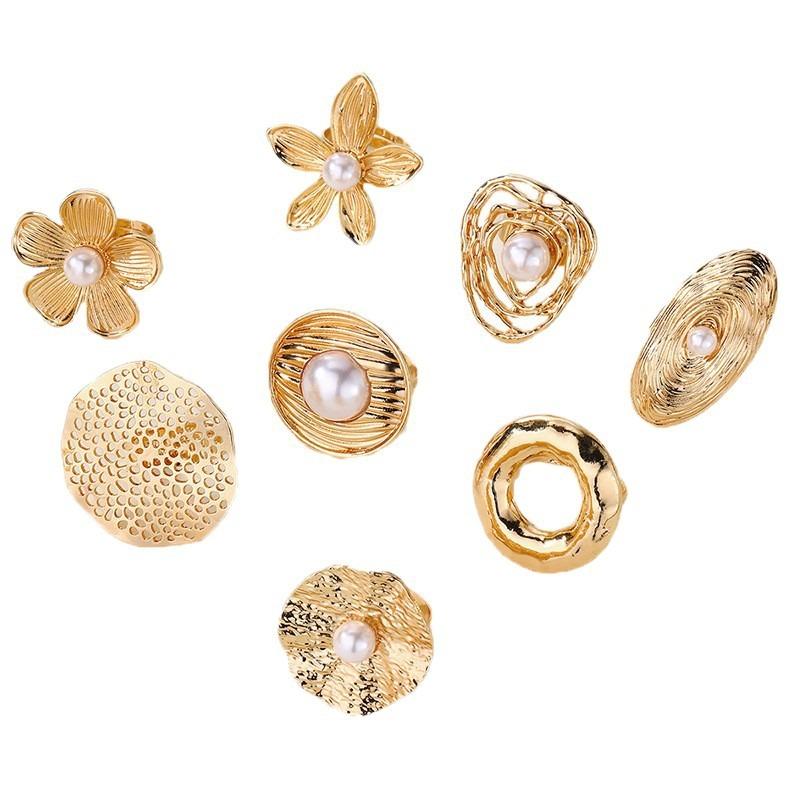 Rings, Electroplated Pearl Jewelry, Alloy Flower Jewelry, Niche High-end Light Luxury Rings, Women's Accessories