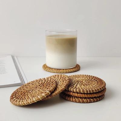 Rattan Coaster Placemat Pad Kitchen Table Mats Bowl Mats Padding Mat Insulation Pad Round Hand-made Placemats for Kitchen