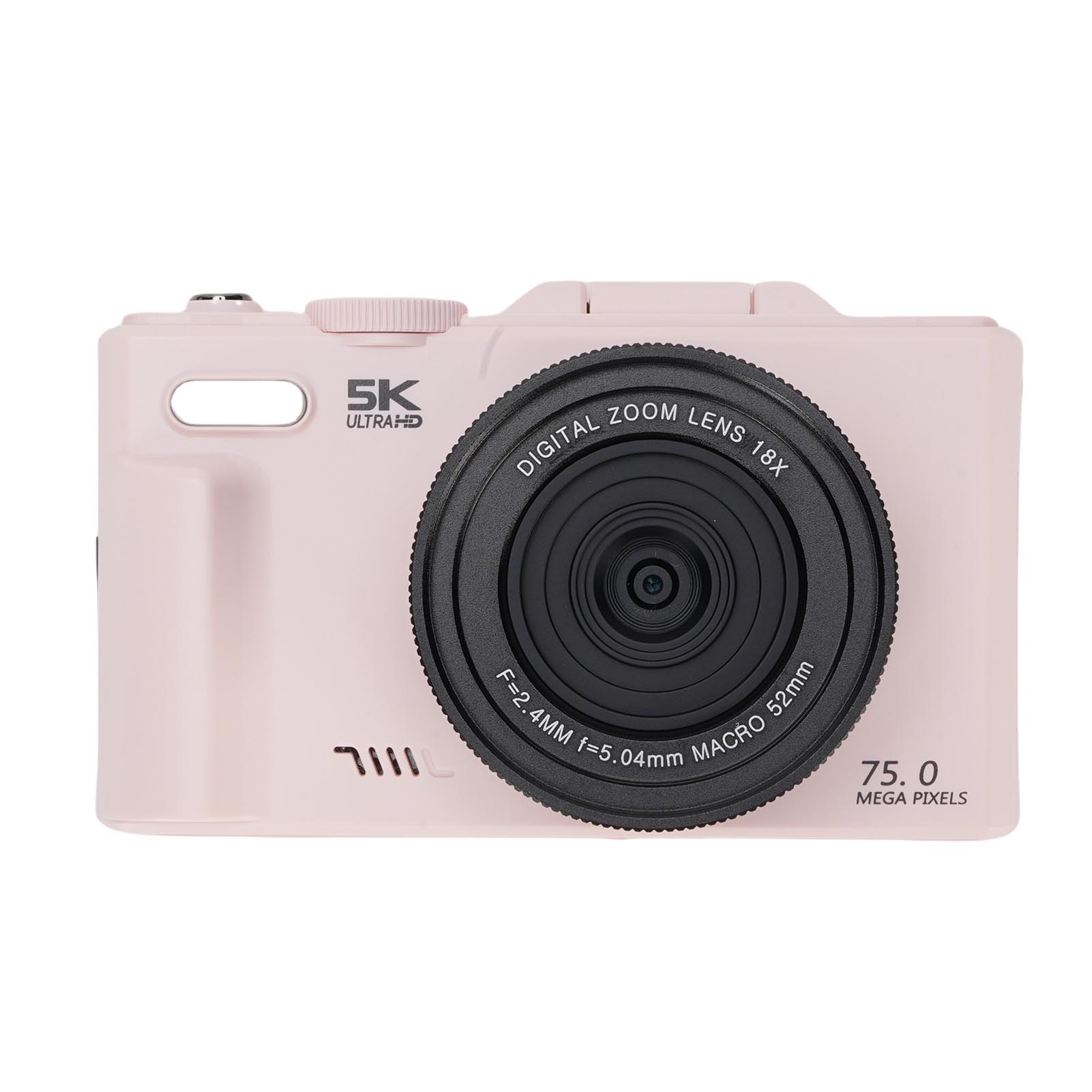 

5K Digital Camera 75MP WiFi Vlog Camera with 18X Digital Zoom 3.0 Inch 180 Degree Flip Screen Wide Angle Macro Lens LED