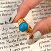 Classic Turquoise Rings for Women Fashion Stripe Design Glossy Charm Design Ellipse Blue Ring Party Fine  Gift