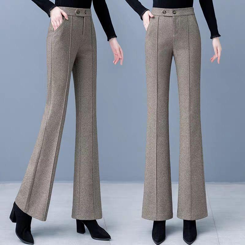 

Women s Genuine Woolen High-Waisted Slimming Micro-Flared Pants - Fashionable, Casual, and Thin Flared Design 2XL (recommended 115-125 jin) серый