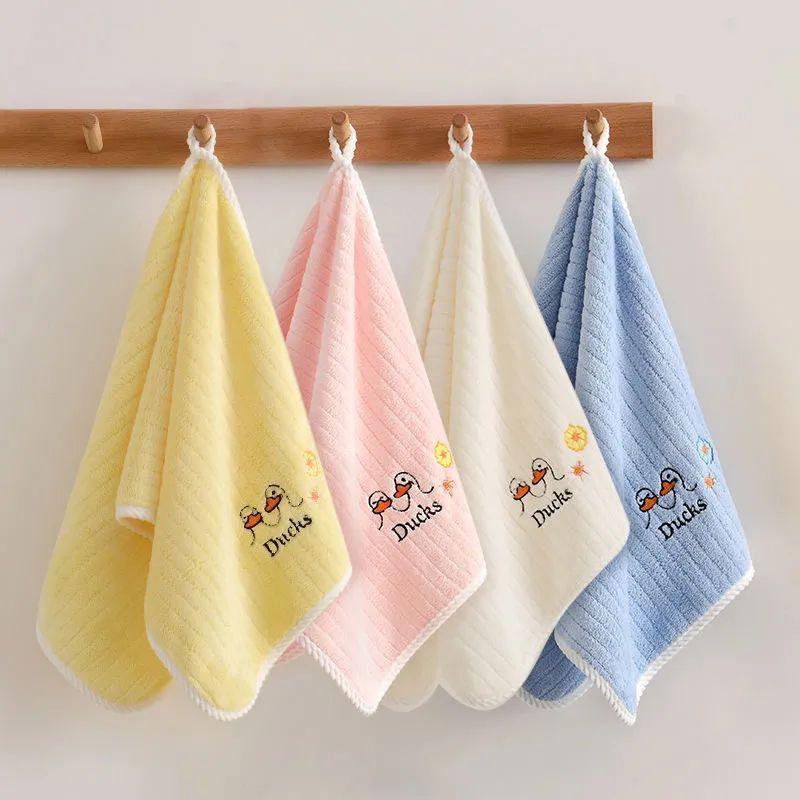 1Pcs Children Face Towel Safe Soft Water Absorbent Coral Velvet Skin-Friendly Household Hanging Towels Baby Cartoon Handkerchief