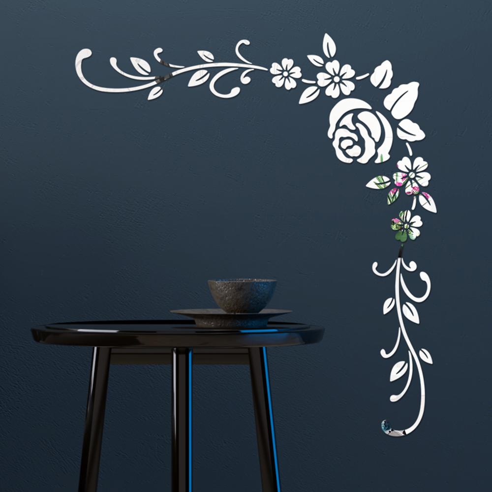 Corridor Wall Sticker Living Room Background Mirror Flower Mural Decal