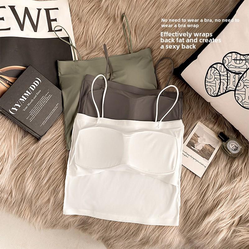 Bonas Women's Camisole with Bra Pads, Dual-Layer, Bra-Free, Summer Thin Style, Beautiful Back Tube Top