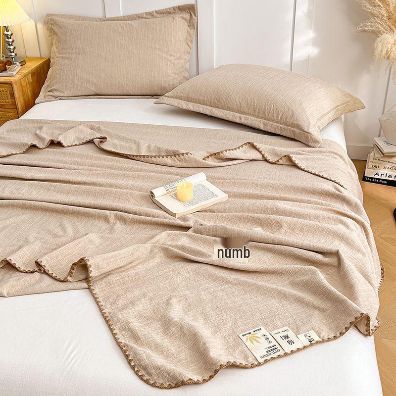 Old Money Style Cotton Linen Throw: Skin-Friendly, Breathable, Antibacterial, All-Season, Summer, Thin Aviation Multifunctional Blanket.