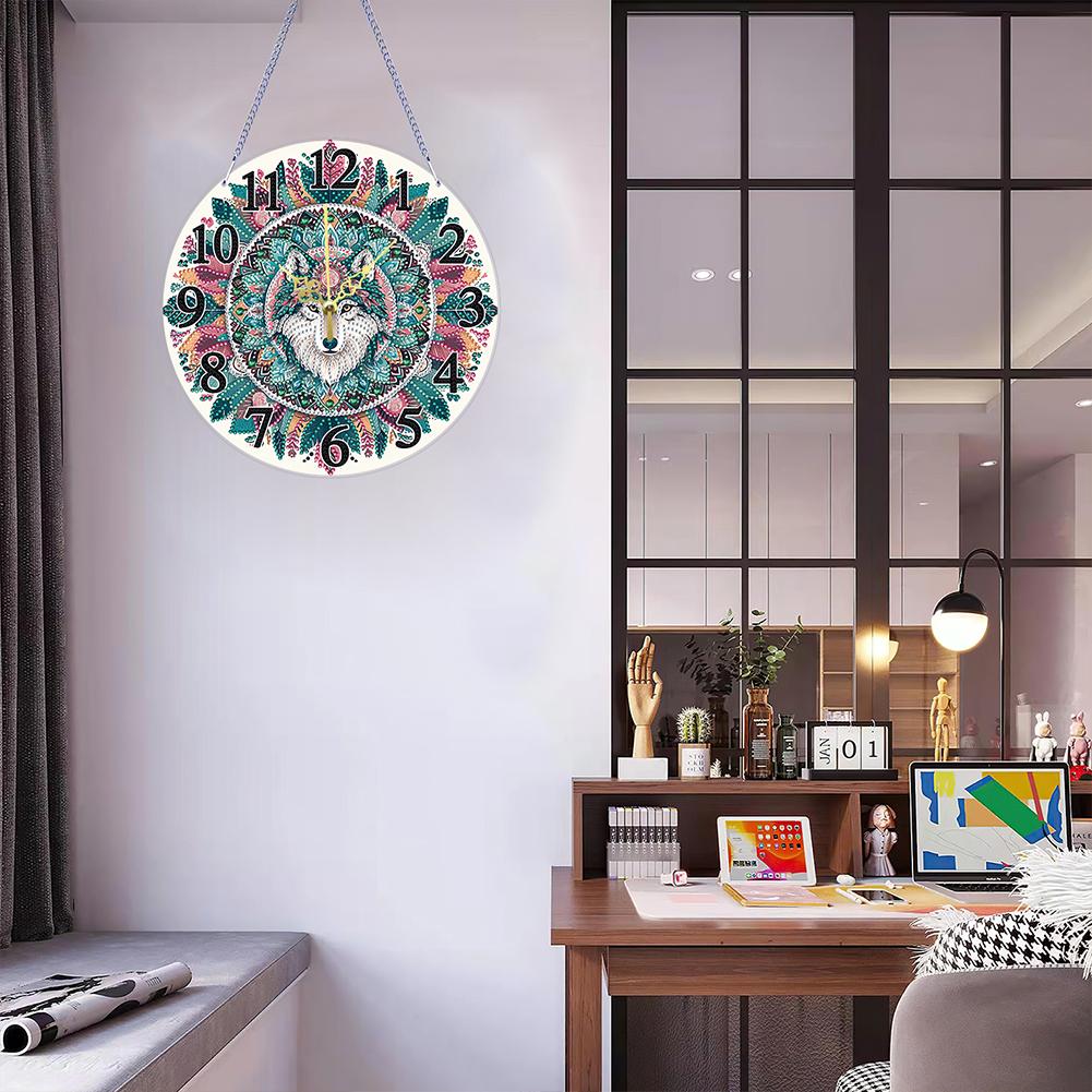 2D Flat DIY Irregular Shaped Drilling Diamond Painting Clock Pendant 5D Hanging Clock Art Craft for Living Room Decoration