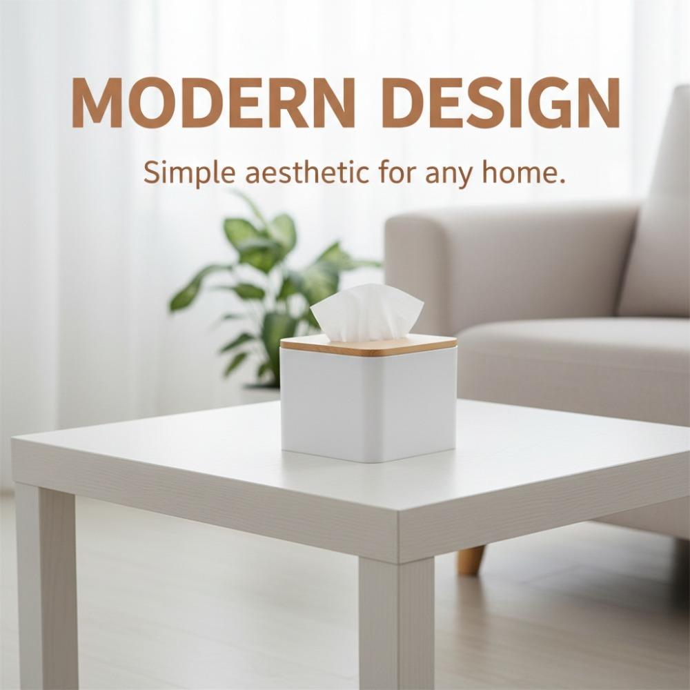 

Removable Wood Cover Tissue Box Holder Wood, PP Paper Towel Dispenser Storage Organizer Home Use Square