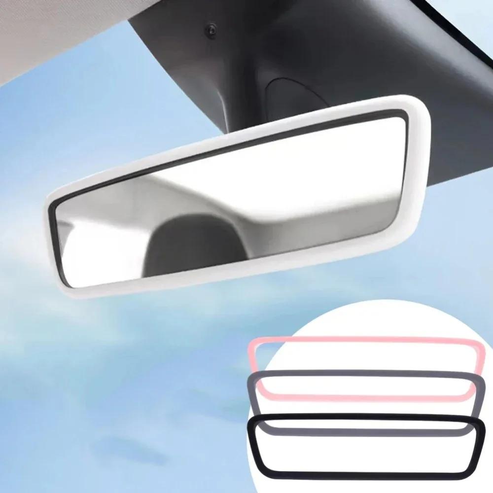For Tesla Model 3 Y 2024 Interior Accessories Rearview Mirror Protector Trim Silicone Decor Frame White Pink Protection Strip