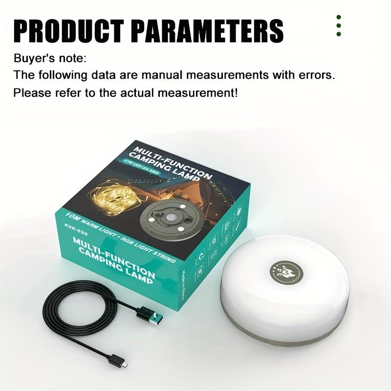 D5 Rechargeable 32.8FT Camping 10M String Lights 2 in 1 Quick Storage Tent Light with 5 Lighting Modes Hanging Portable LED Lamp