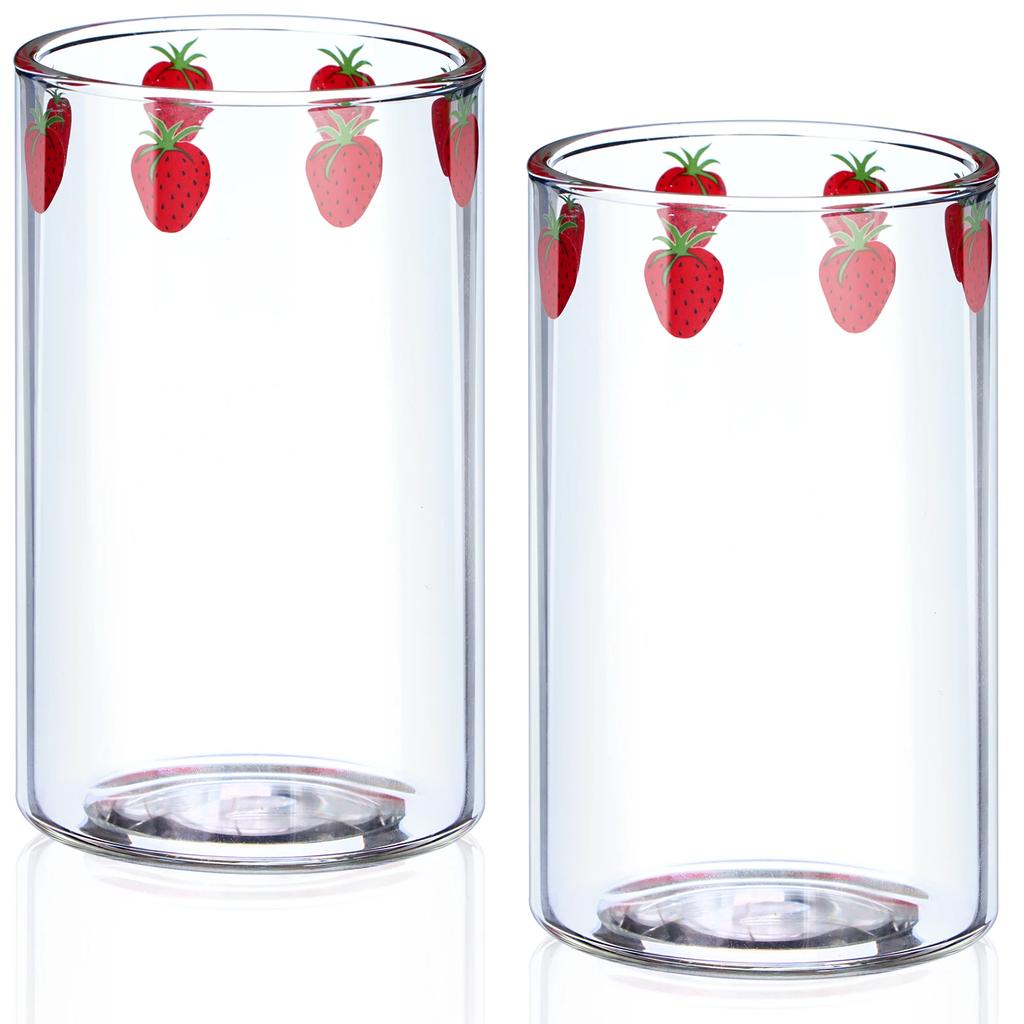 1-6pcs 300ml Strawberry Coffee Mugs Cute Glass Cup with Straw Creative Transparent Water Drinking Student Milk Gift Drinkware
