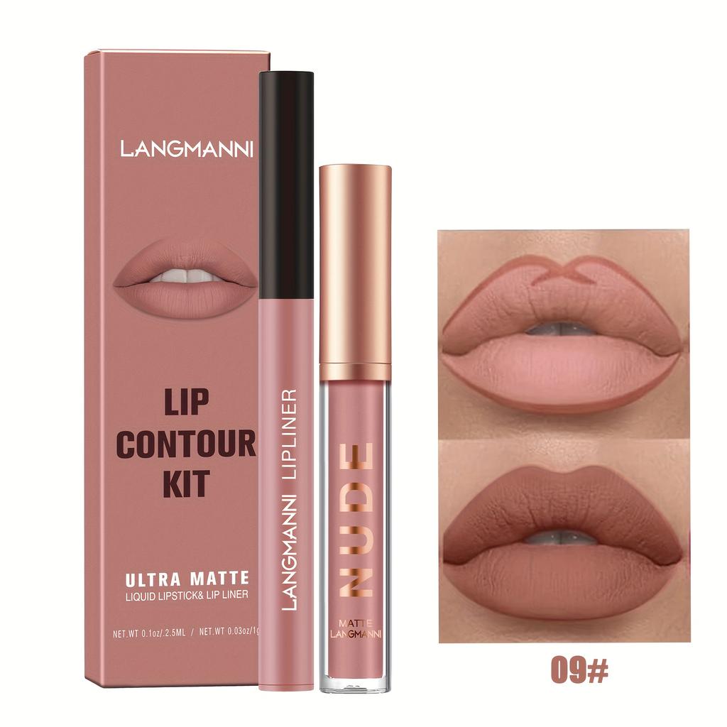 2pcs Matte Lip Color Set with Lip Liner - Long-Lasting, Non-Stick, Water-Resistant Lipstick & Lip Liner Combo Makeup Set Smooth Application