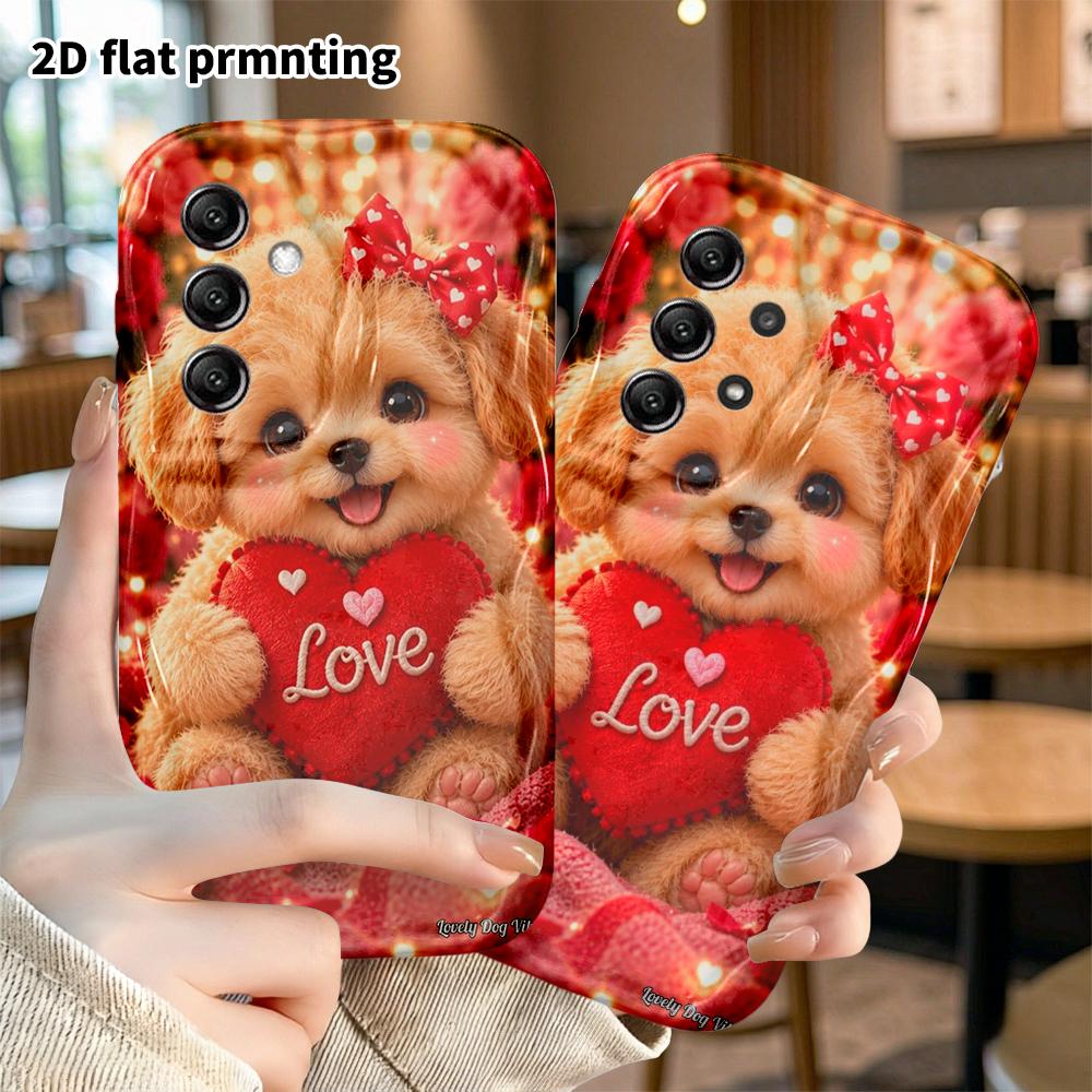 Phone Case: 2D Flat, Suitable for Samsung Galaxy A34 A35 M05 M06 S20 S22 S21 FE Plus 5G Protective Case, Red Rose Teddy Dog, Perfect Christmas and Hal