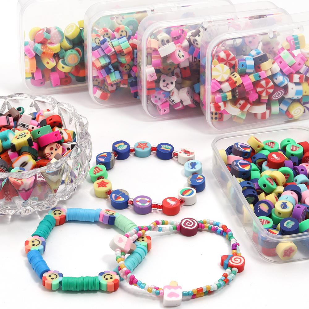 100Pcs Polymer Clay Beads Set Colorful Flower Fruit Pattern Beads Kit For DIY Handcrafts Bracelet Phone Chain Making Supplies