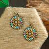 Vintage Ethnic Colorful Drop Oil Flower Round Earrings for Women Boho Elegant Rice Wooden Beads Dangle Earrings Jewelry Gift