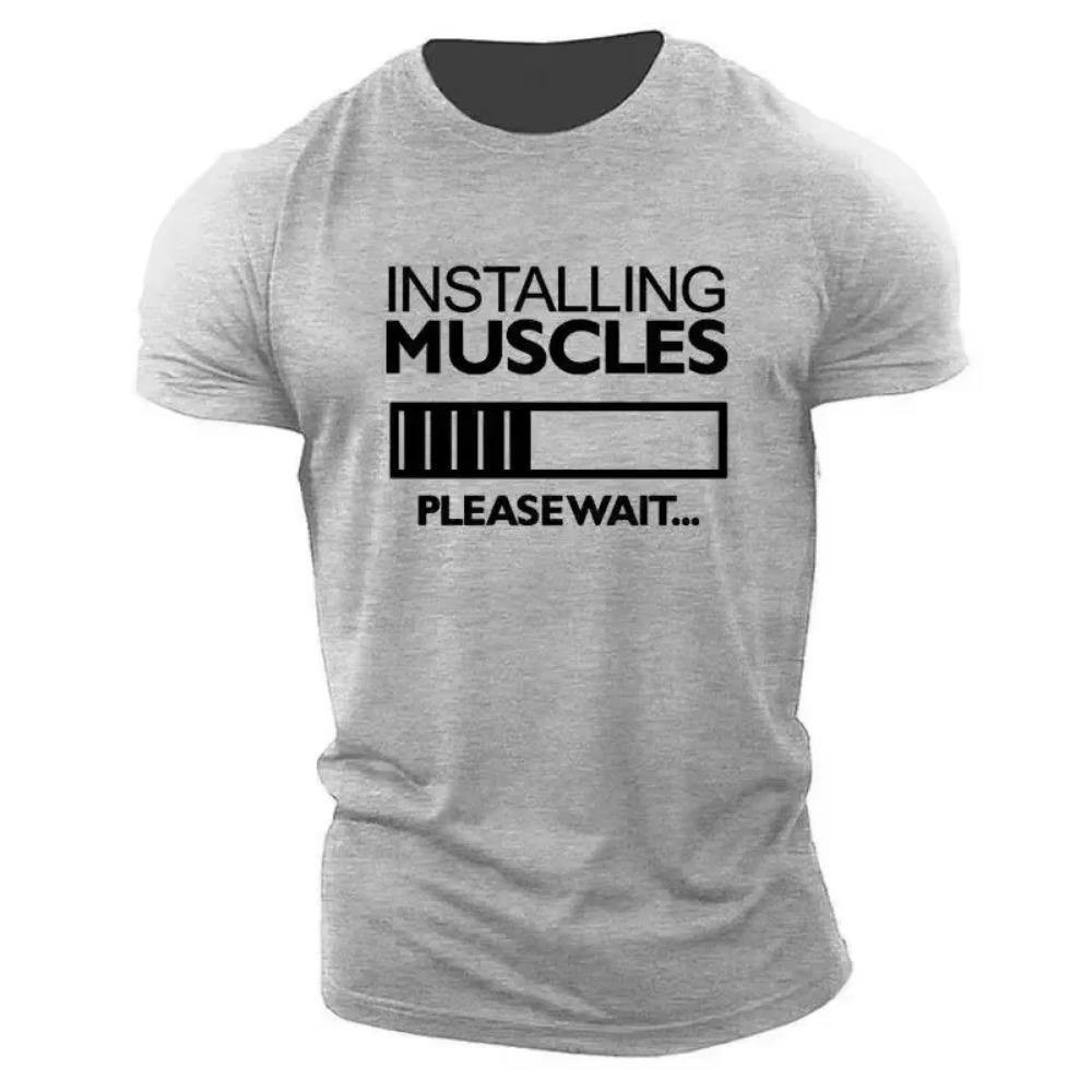 Men's Muscle Alphabet English Element T-Shirt Short Sleeve Summer Casual Sports Fitness Cotton O-Neck Large Size Men's T-Shirt