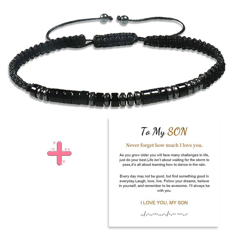 European and American fashion simple bracelet unisex black iron stone spacer obsidian rope woven Morse code bracelet