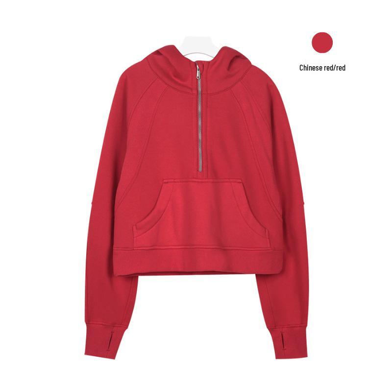 Women's Fleece-Lined Half-Zip Hoodie for Autumn/Winter - Slimming, Sporty, Versatile.