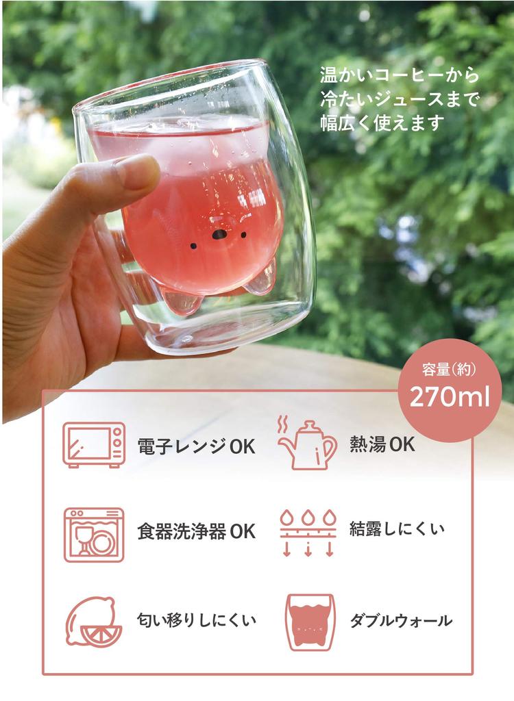 CB Japan Glass Spülmaschine Tier UCA Hitzebeständig [Katze] 270ml, Kondensationsbeständig, Doppelwandige Konstruktion, Mikrowellengeeignet, Sicher,