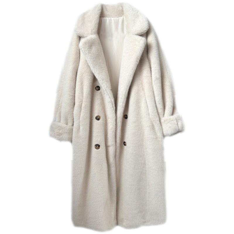 Womens Long Faux Fur Coat Notched Lapel Warm Street Style Outerwear